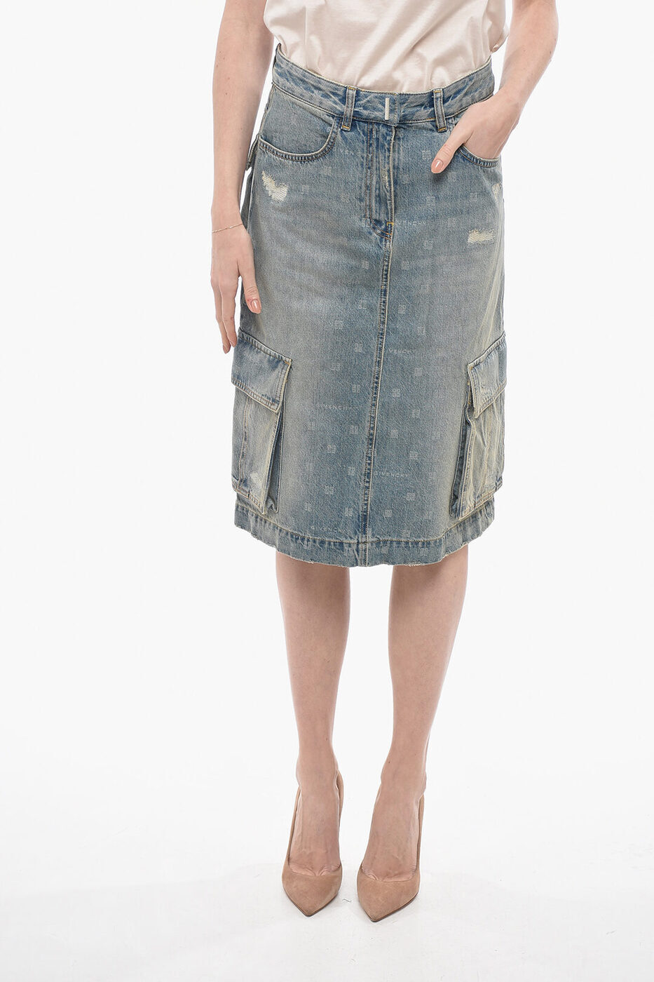 GIVENCHY Х󥷥  BW40Q75Y61 420 ǥ MONOGRAM DENIM CARGO SKIRT WITH VINTAGE WASH ڴǡ̵ۡڥåԥ̵ dk