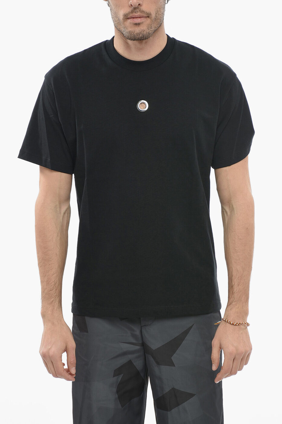 NEIL BARRETT ニール バレット トップス PBJT180 U526C 01 メンズ SLIM FIT CREW-NECK T-SHIRT WITH EYELET DETAIL 【関税・送料無料】【ラッピング無料】 dk