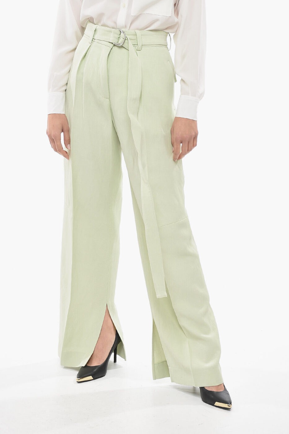 JIL SANDER ジルサンダー パンツ J03KA0110J65023 333 レディース SINGLE-PLEATED FLAX BLEND PANTS WITH BELT 【関税・送料無料】【ラッピング無料】 dk