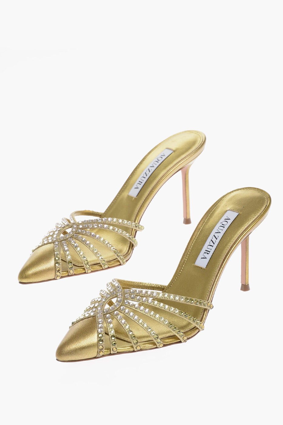 AQUAZZURA アクアズーラ パンプス FCWMIDM0 MTB 996 レディース METALLIC LEATHER FLOW MULES WITH RHINESTONE EMBELLISHMENT AN  dk