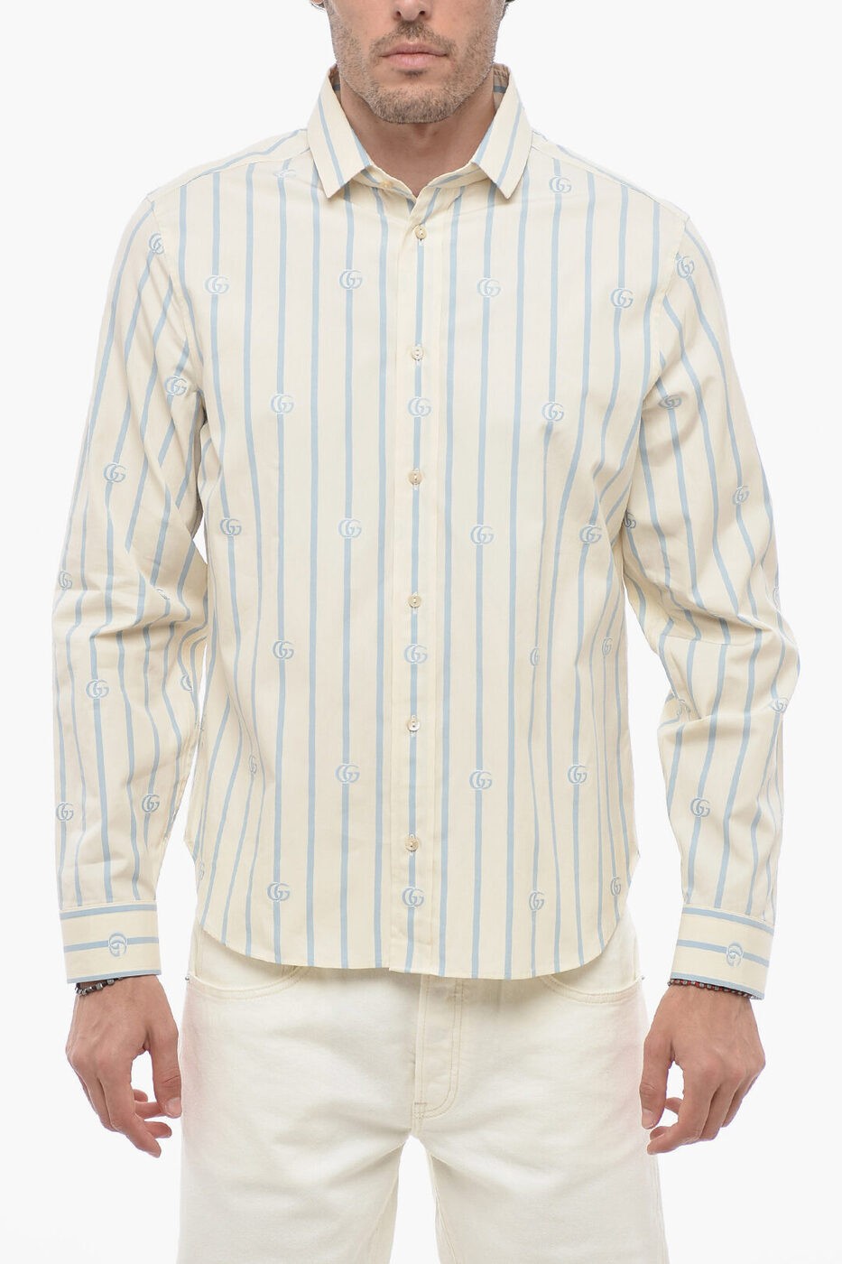 グッチ 【本日5の付く日ポイント4倍!】 GUCCI グッチ シャツ 623239ZAD7M 9196 メンズ PINSTRIPED POPELINE COTTON SHIRT WITH STANDARD COLLAR 【関税・送料無料】【ラッピング無料】 dk