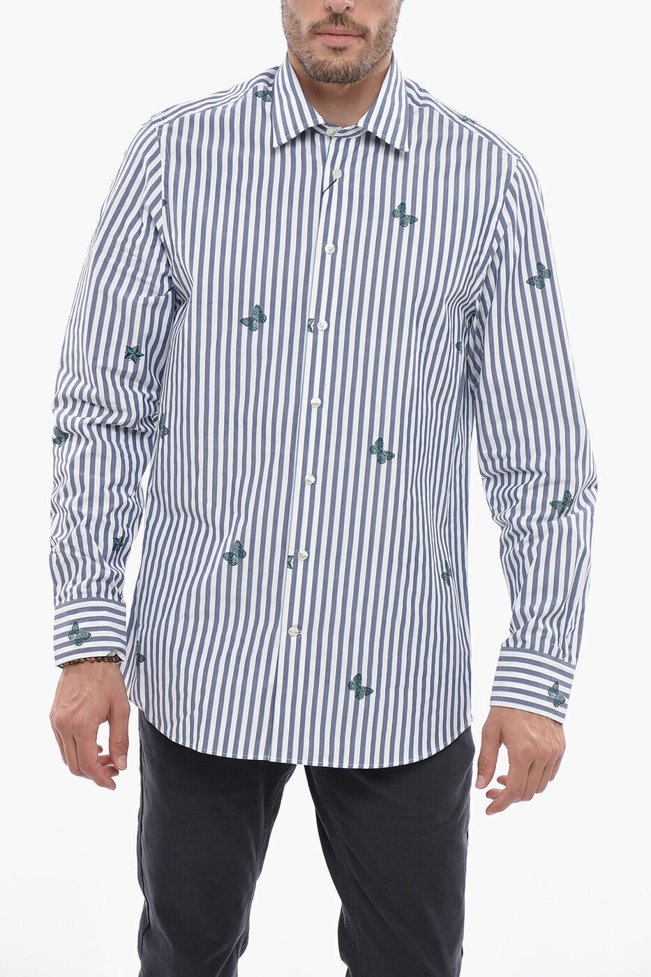 ETRO エトロ シャツ 12908 3215 200 メンズ TWO-TONE STRIPED SHIRT WITH BUTTERFLIES PRINT 【関税・送料無料】【ラッピング無料】 dk