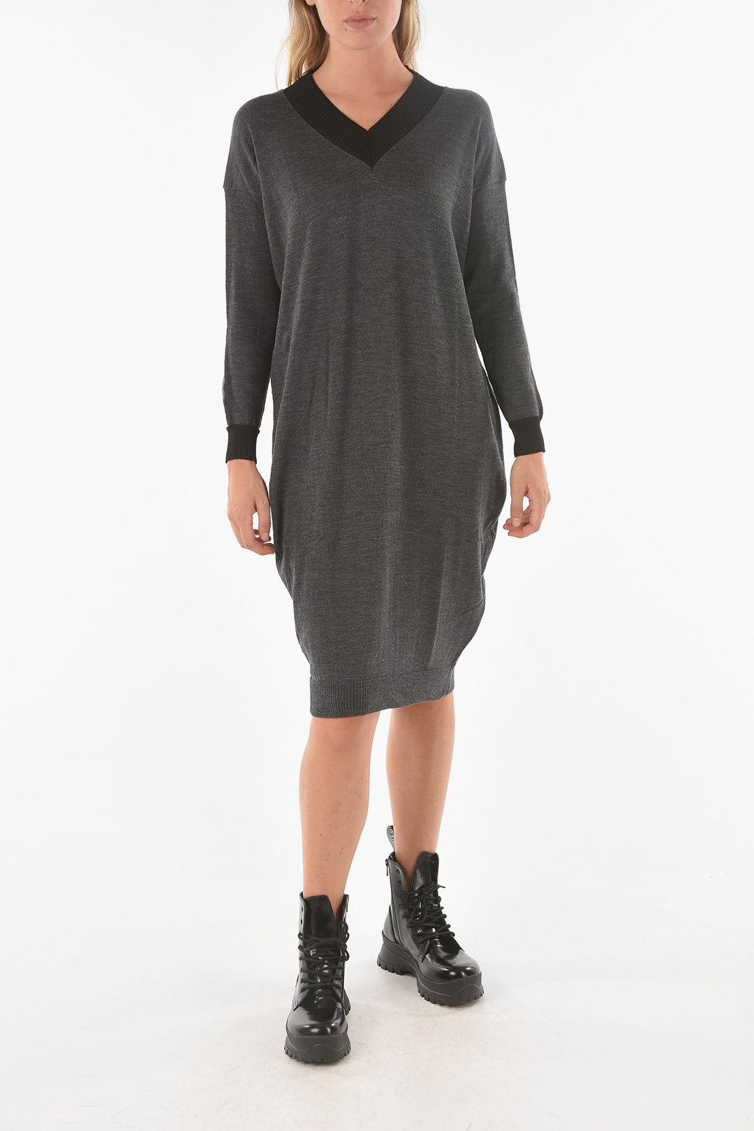  IXOS  ˥åȥ ǥ Knitwear KNITTED SWAPS MIDI DRESS WITH V N...