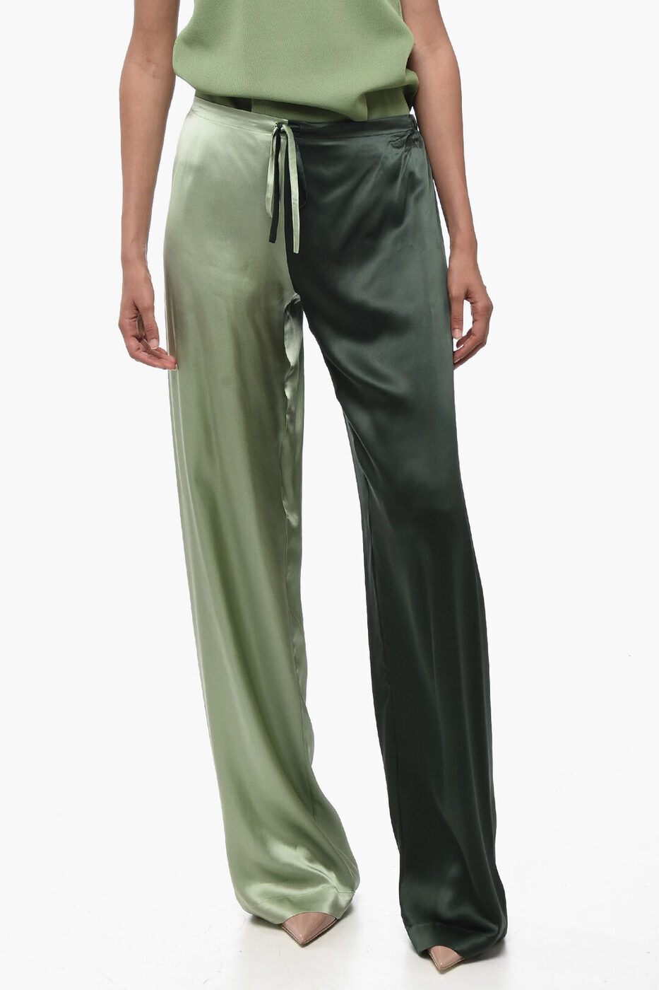  WOERA ܥ ѥ ǥ Trousers TWO TONE SILK PALAZZO PANTS WITH DRA...