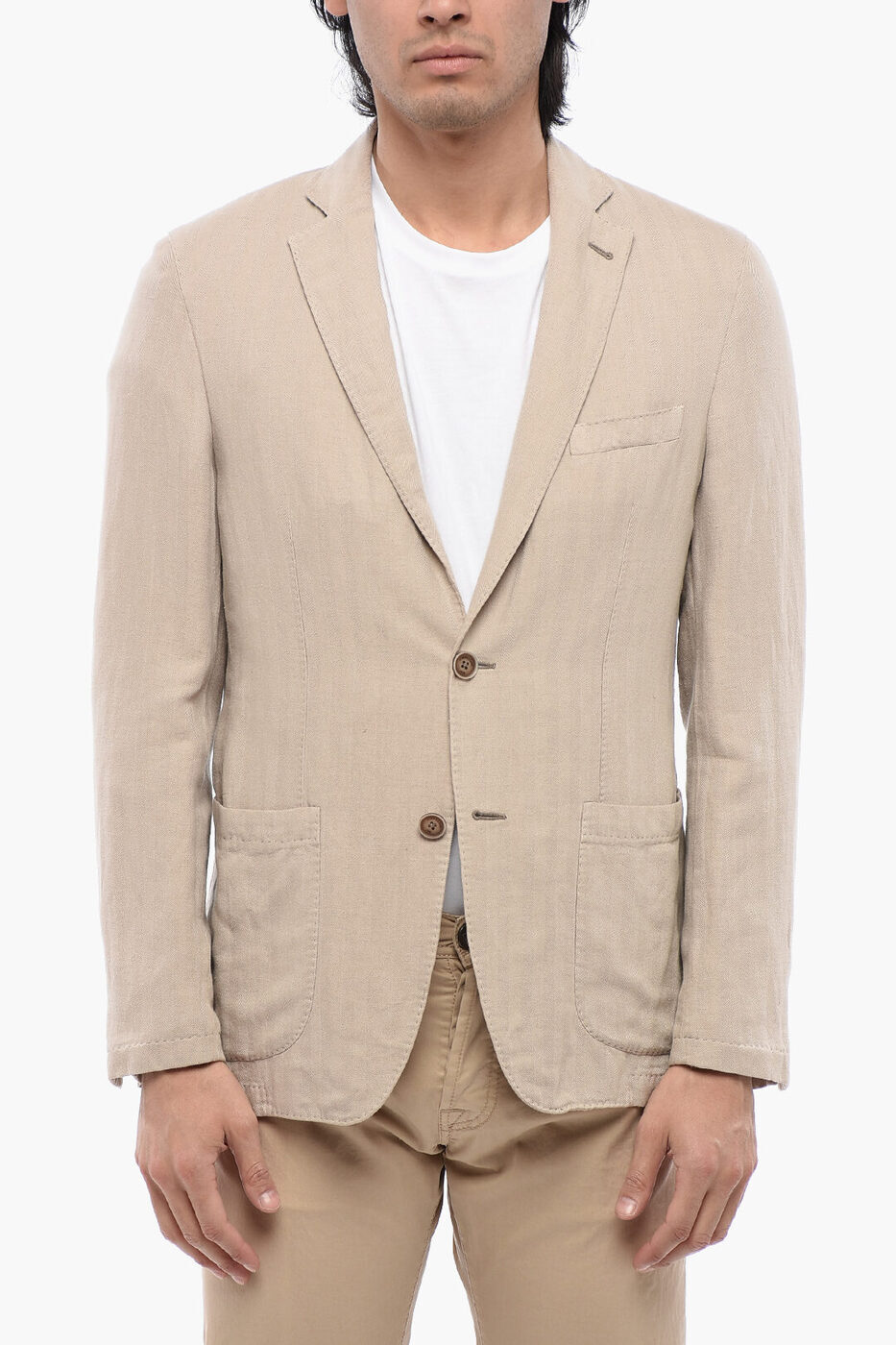 ͥꥢ CORNELIANI եޥ   Formal Outfits ID HERRINGBONE LINEN BLEND BLAZER WITH PATCH POCKETS 75XEP2 5120135 042  ̵ åԥ̵ 2020AW dk
