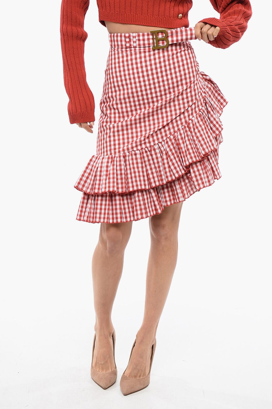1000OFFݥ!! Хޥ BALMAIN  ǥ Skirts RUCHED CHECKERED SK...