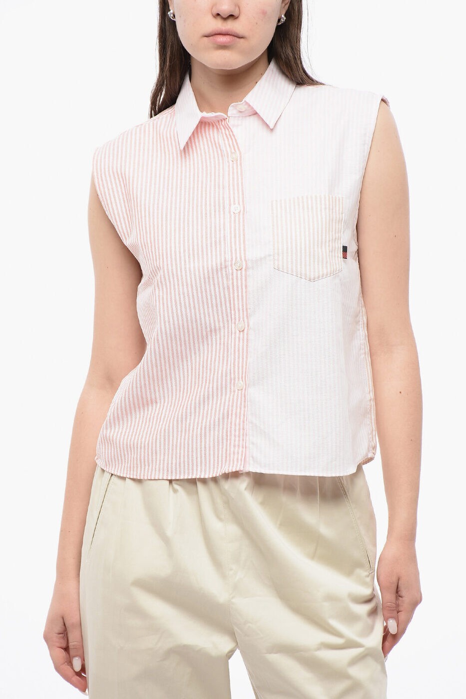 å WOOLRICH  ǥ Shirts AWNING STRIPED SLEEVELESS SHIRT WITH ...