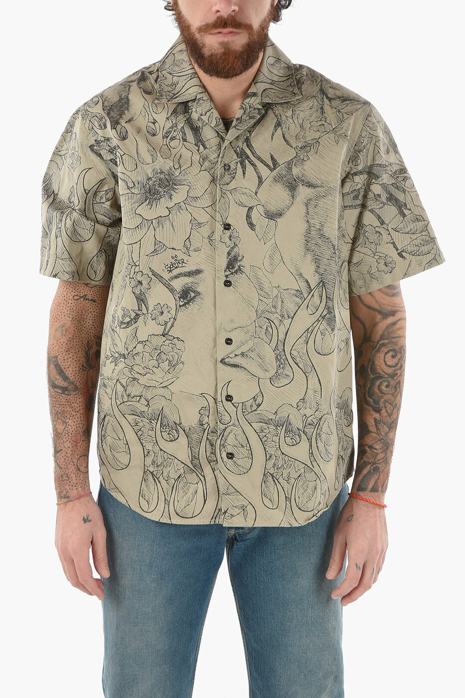 ǥ DSQUARED2   Shirts SHORT-SLEEVE SHIRT WITH POINTED COL...
