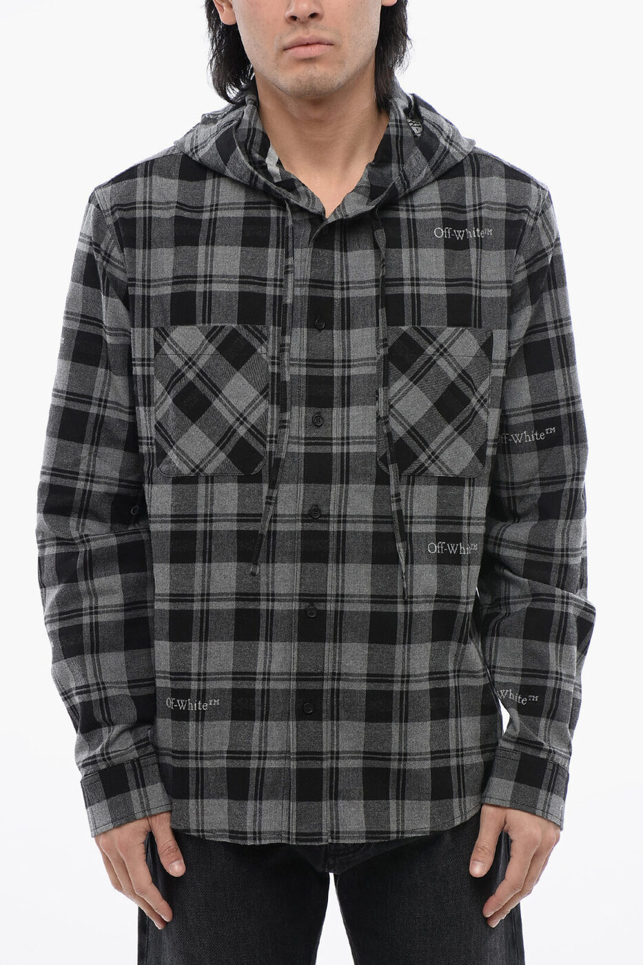 եۥ磻 OFF WHITE   Shirts HOODED CHECKERED SHIRT OMGE031C99FAB00...