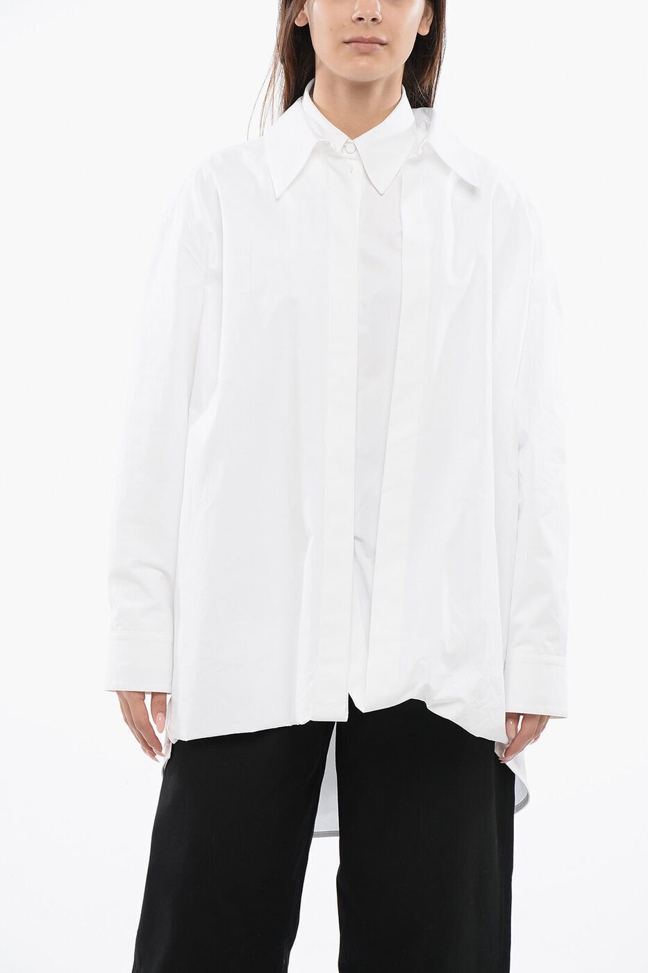 륵 JIL SANDER  ǥ Shirts POPELIN OVER SHRIT WITH ASYMMETRIC ...