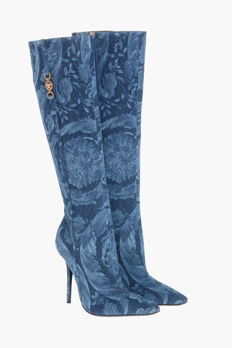 륵 VERSACE ֡ ǥ Boots DENIM LA GRECA UNDER THE KNEE BOOTS WIT...