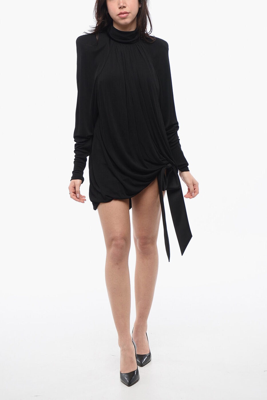 ݥ4!!   SAINT LAURENT PARIS ԡ ɥ쥹 ǥ Dresses CHIFFON DRESS WITH PADDED SHOULDERS 744258 Y6H33 1000  ̵ åԥ̵ 2020SS dk