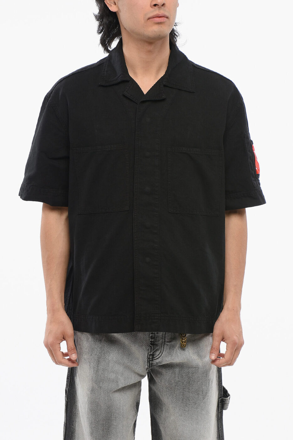 44 LABEL GROUP   Shirts MULTIPOCKETED DENIM SHIRT WITH SNAP BUTT...