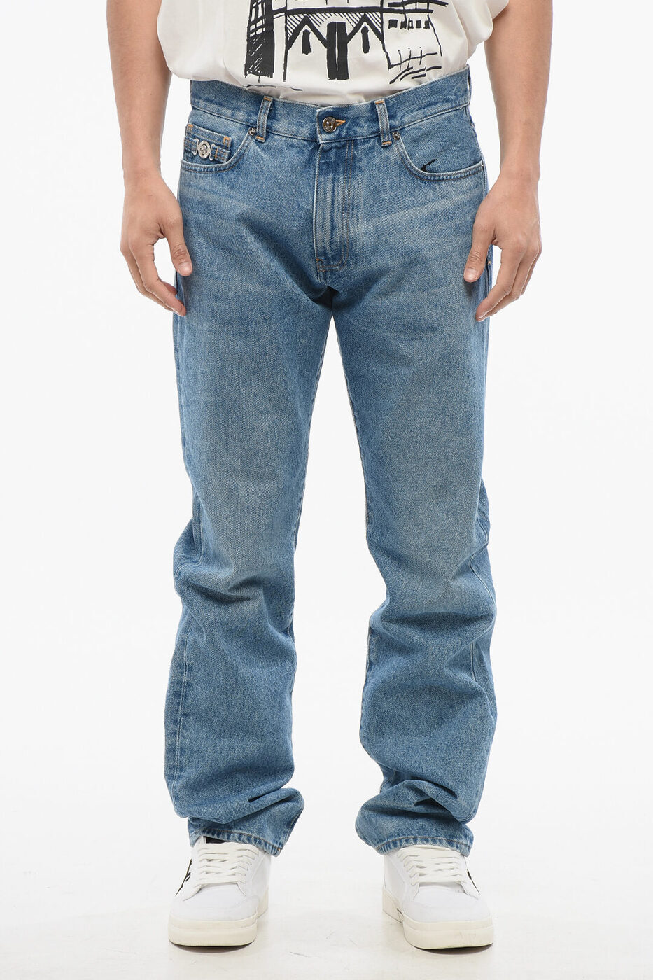 륵 VERSACE ǥ˥  Jeans MID WASHED SLIM FIT DENIMS 17CM 1010816 1...
