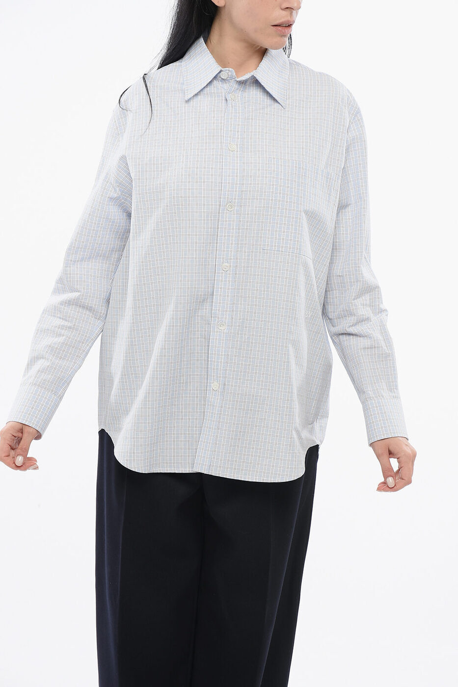 ܥåƥ ͥ BOTTEGA VENETA  ǥ Shirts COTTON AND LINEN BLEND SHIRT WITH CHECKERED MOTIF 792709V3ZB0 4026  ̵ åԥ̵ 2020SS dk