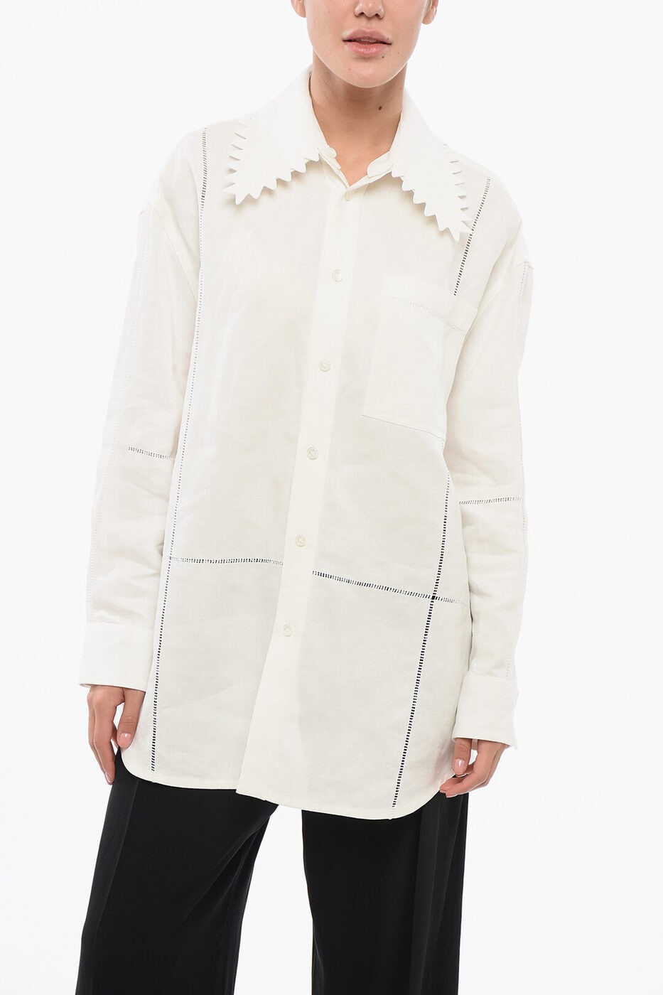 ܥåƥ ͥ BOTTEGA VENETA  ǥ Shirts LINEN OVERSIZED SHIRT WITH E...