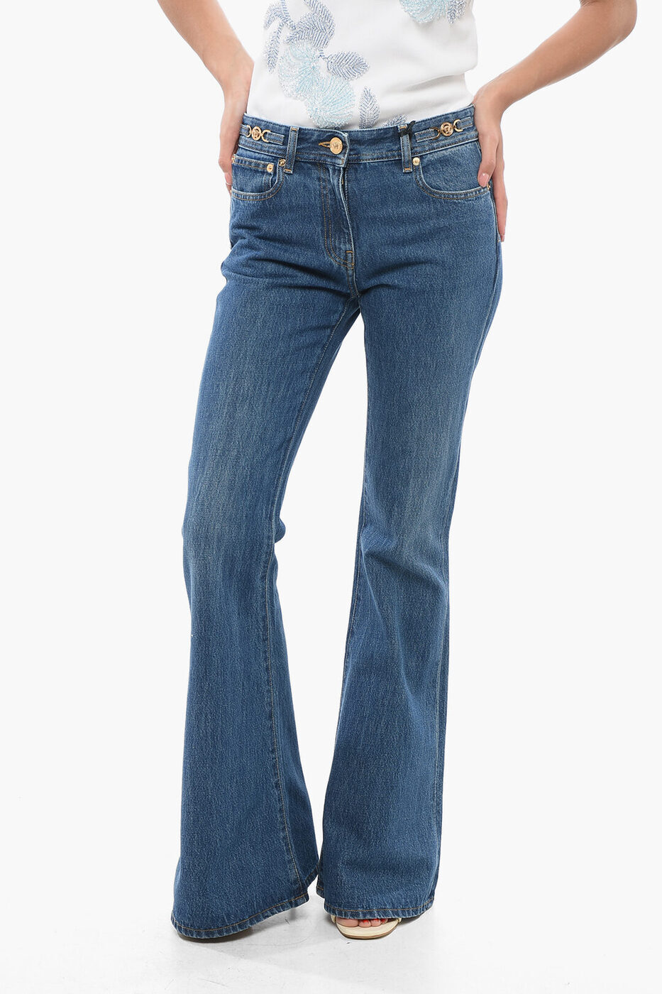 륵 VERSACE ǥ˥ ǥ Jeans DARK WASHED BOOTCUT DENIMS WITH LOGOED ...
