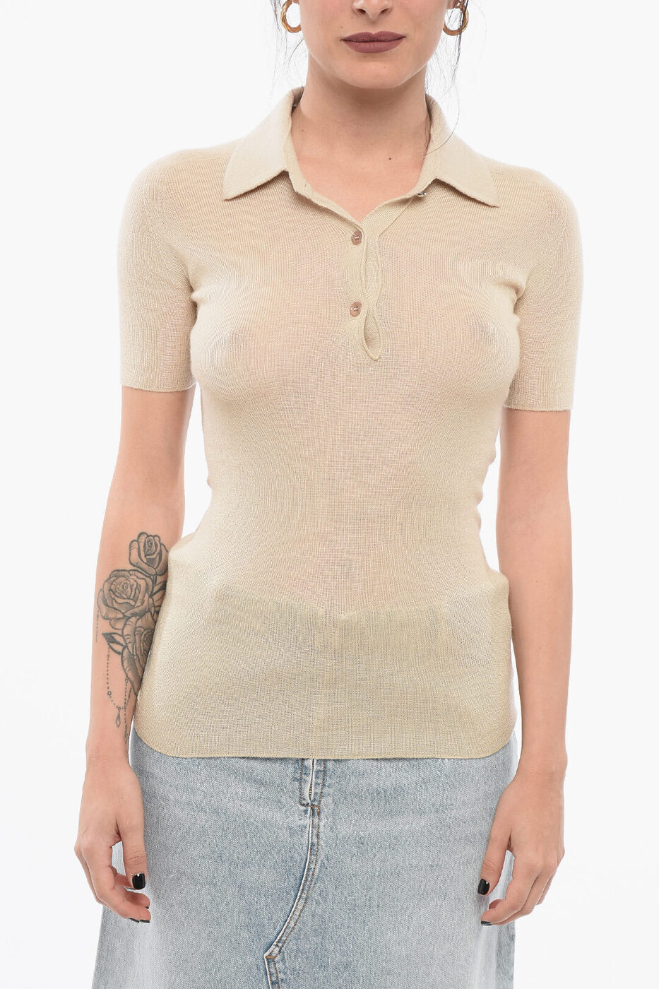 륵 VERSACE T ȥåץ ǥ T-shirts and tops 3-BUTTON CASHMERE BLE...