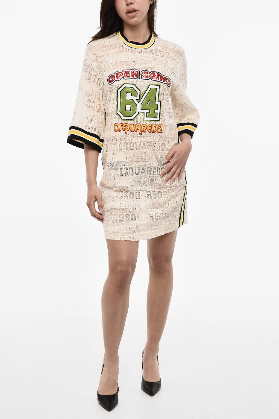 ディースクエアード DSQUARED2 ワンピース ドレス レディース Dresses LACE MINI DRESS WITH SEQUIN S75CV0734 S78226 101 関税 送料無料 ラッピング無料 2020SS dk