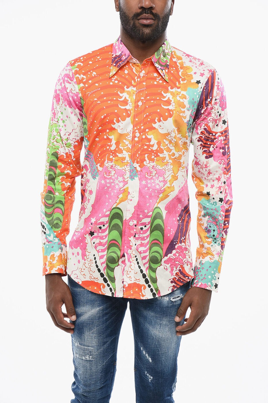 ǥ DSQUARED2   Shirts ABSTRACT PATTERNED POPELINE SHIRT S...