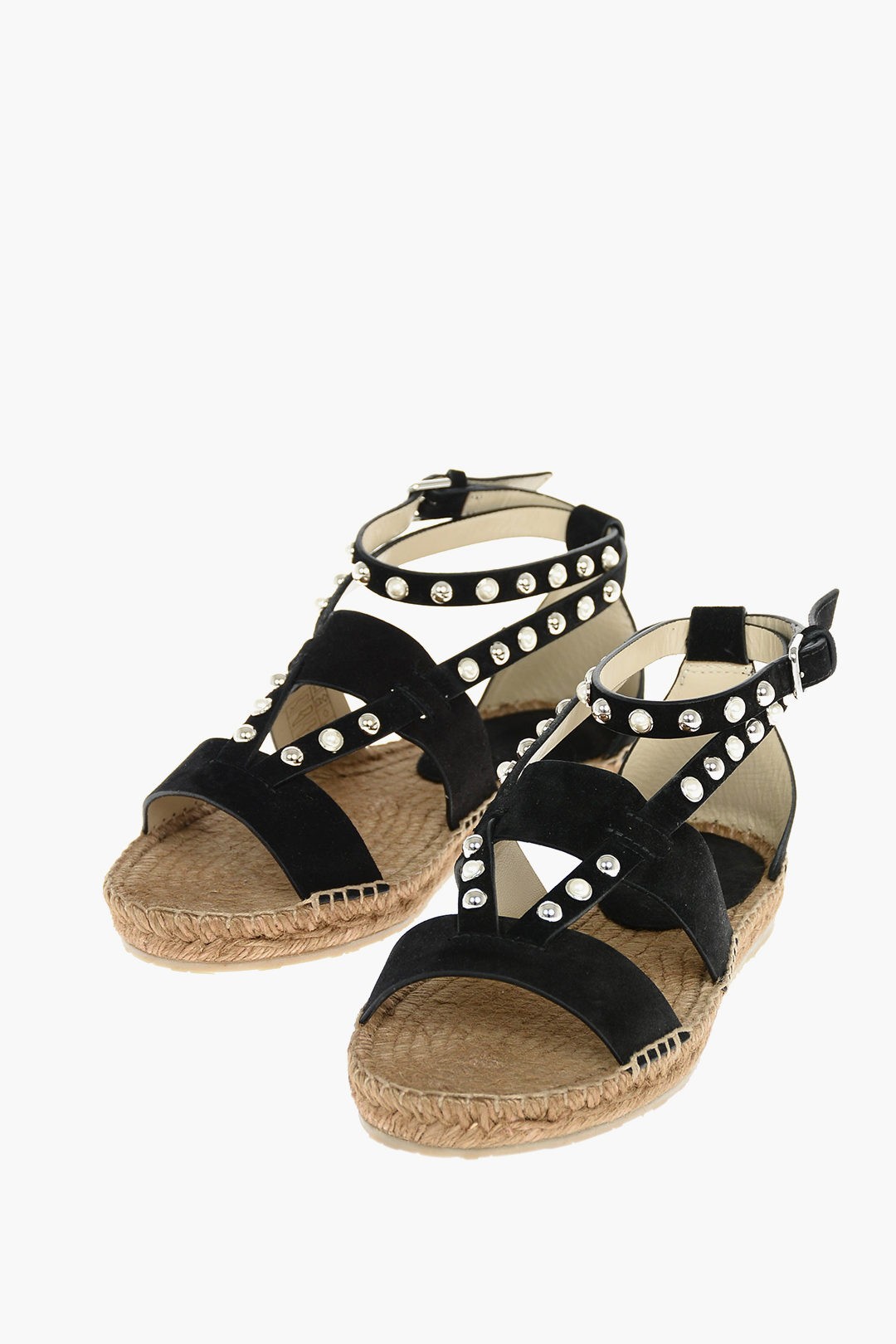 JIMMY CHOO ジミーチュウ Black フラットシューズ DENISEFLATWAHBLACKWHITEMIX レディース RAFFIA SOLE DENISE SUEDE FLAT SANDALS 【関税・送料無料】【ラッピング無料】 dk