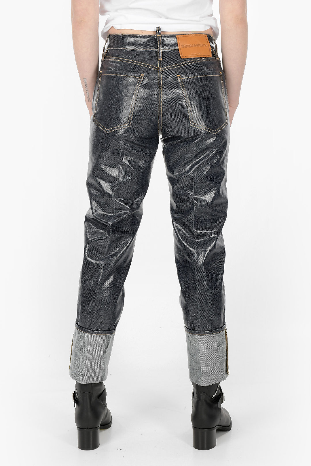正規品新作 DSQUARED2 ディースクエアード デニム P393027 レディース 5 POCKET MAXI CUFF COATED DENIM PANTS dk:BRANDSHOP・クラージュ店 超激得国産