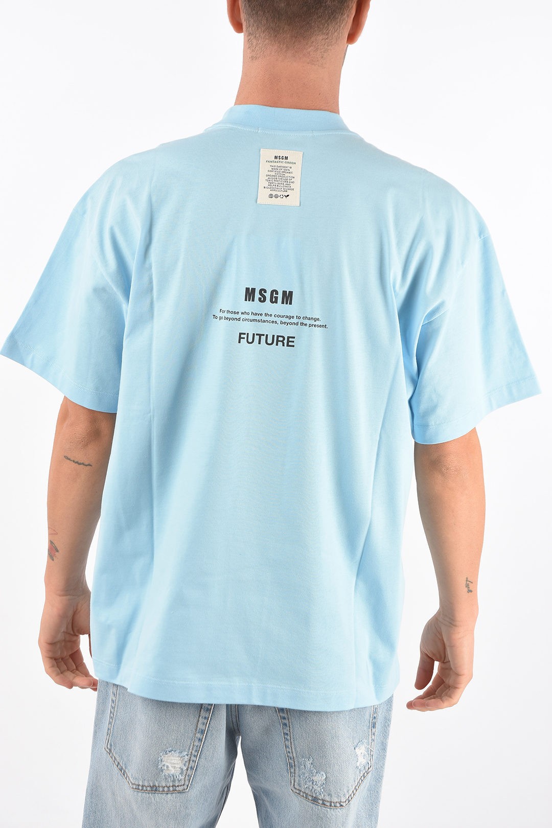 安い格安 MSGM エムエスジーエム Light blue トップス P384039 メンズ FANTASTIC GREEN CREW NECK PRINTED T-SHIRT dk:BRANDSHOP・クラージュ店 人気定番