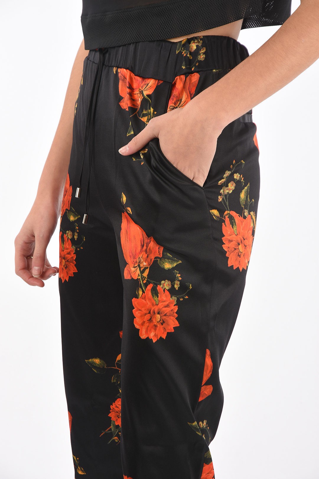新作入荷格安 PHILIPP COUTURE SILK ROSES PRINTED JOGGER PANTS dk:BRANDSHOP・クラージュ店 PLEIN フィリッププレイン Black パンツ P367080 レディース 超歓迎新作