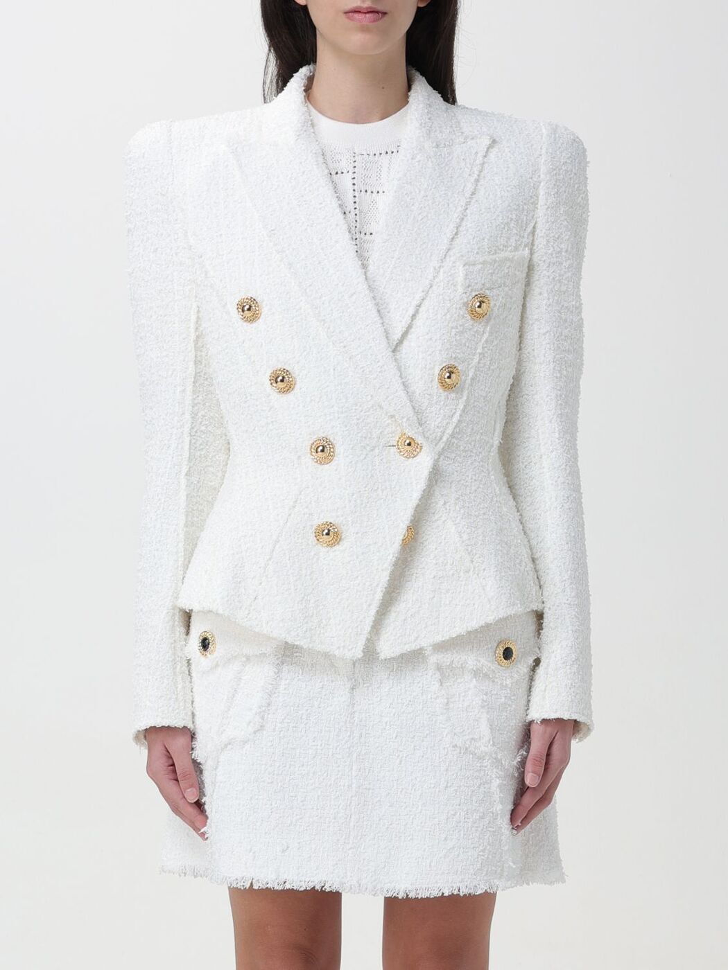 【15,000円以上1,000円OFF!!】 BALMAIN バルマン ホワイト White ジャケット レディース 春夏2024 CF1SI206XF91 【関税・送料無料】【ラッピング無料】 gi