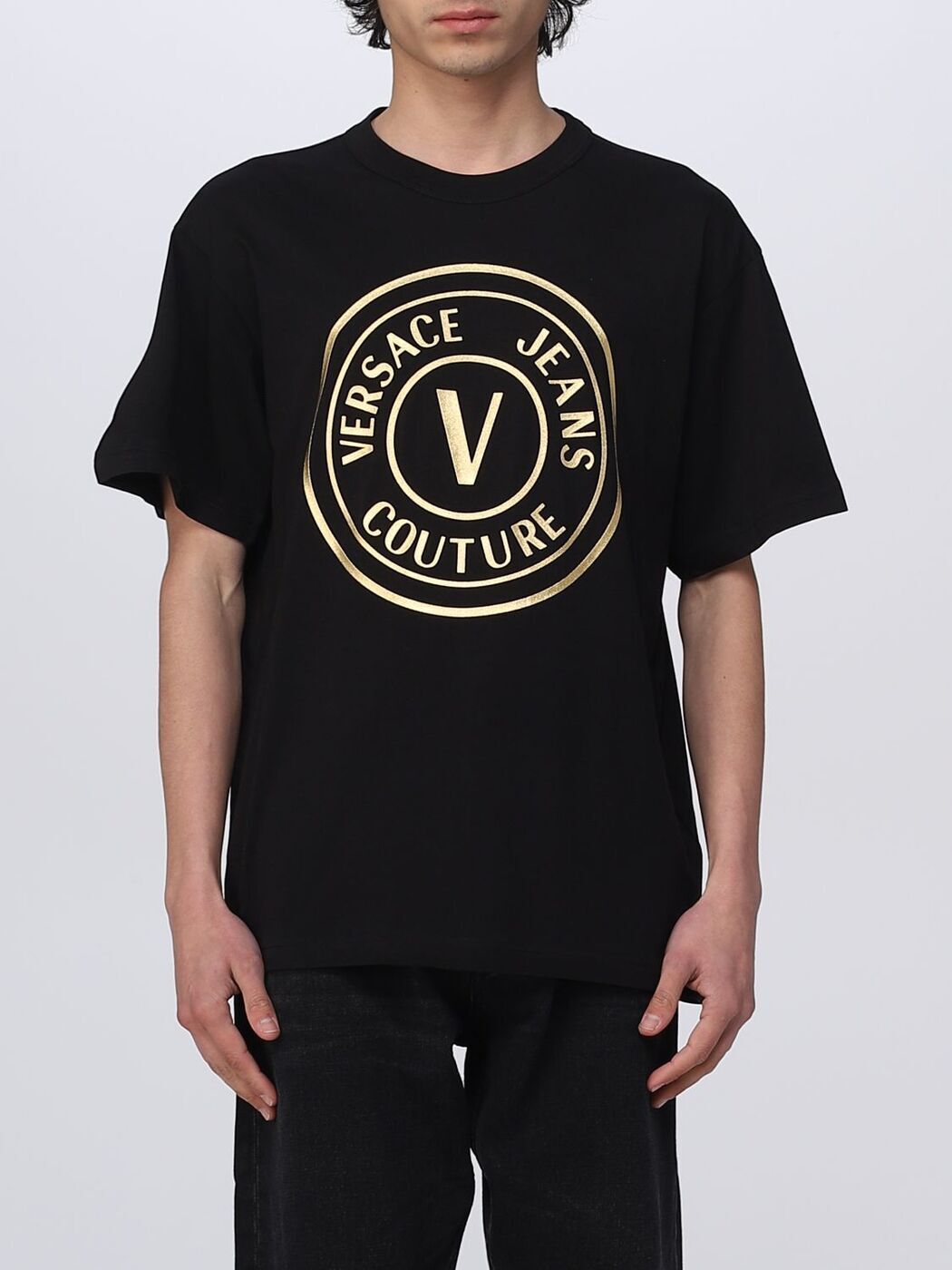 VERSACE JEANS COUTURE ヴェルサーチ ジーンズ クチュール ブラック Black Tシャツ メンズ 春夏2023 74GAHT05CJ00T 【関税・送料無料】【ラッピング無料】 gi