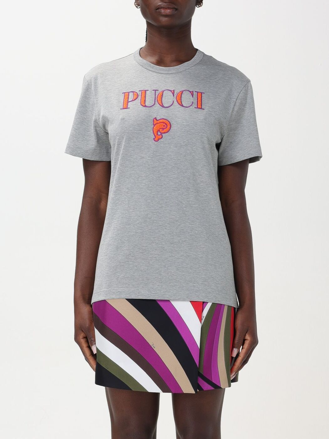 EMILIO PUCCI エミリオ プッチ グレー Grey Tシャツ レディース 春夏2024 4HTP764H983 【関税・送料無料】【ラッピング無料】 gi