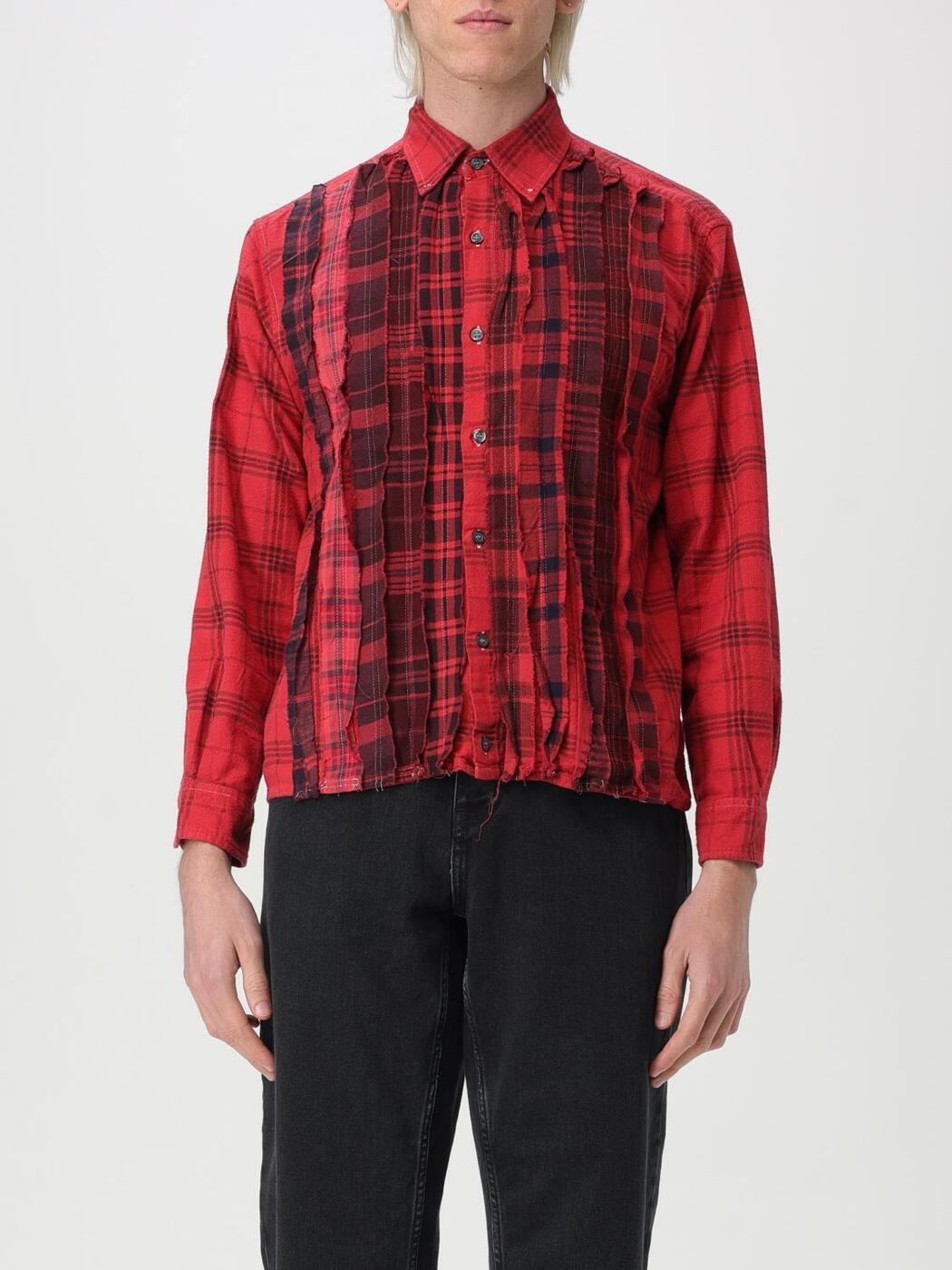 良品》 needles 柄シャツ レッド M 総柄 襟付き オシャレ モダン
