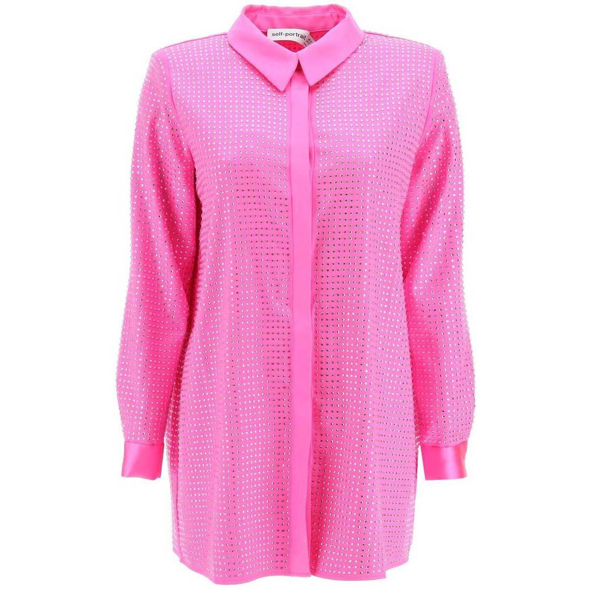 SELF PORTRAIT  ݡȥ졼 ԥ Fuxia Self portrait satin shirt with rhinestones  ǥ ղ2023 RS23 091T P ڴǡ̵ۡڥåԥ̵ ik