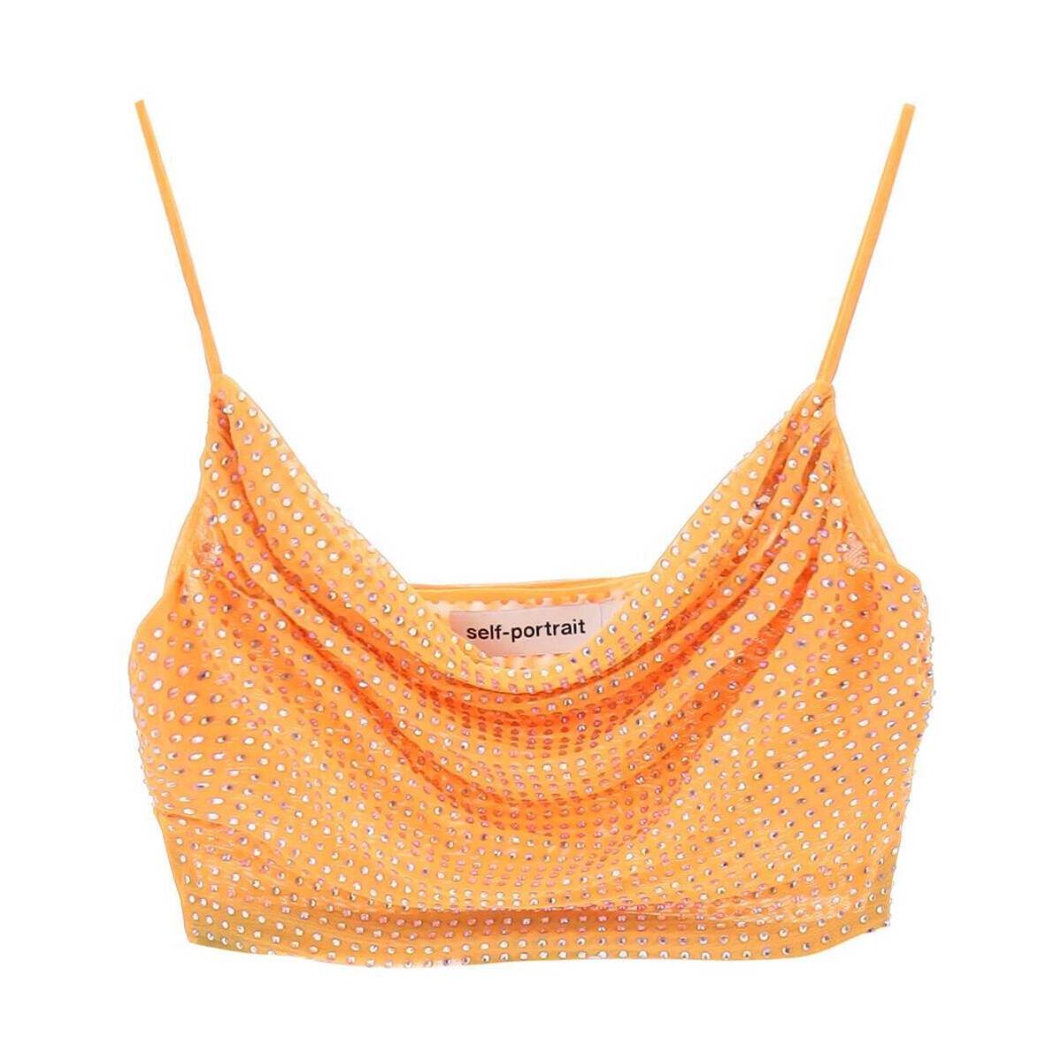 SELF PORTRAIT セルフ ポートレート オレンジ Arancio Self portrait cropped top in mesh with rhinestones all-over トップス レディース 春夏2023 PF23 174T O  ik