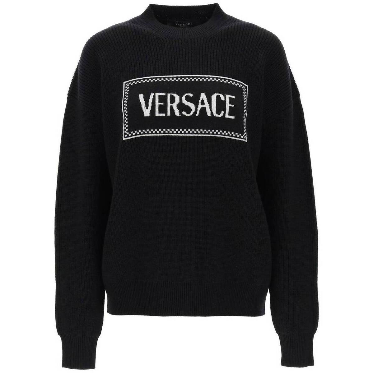 VERSACE 륵 ֥å Nero Versace crew-neck sweater with logo inlay ȥ졼ʡ ǥ 2023 1011362 1A07842 ڴǡ̵ۡڥåԥ̵ ik