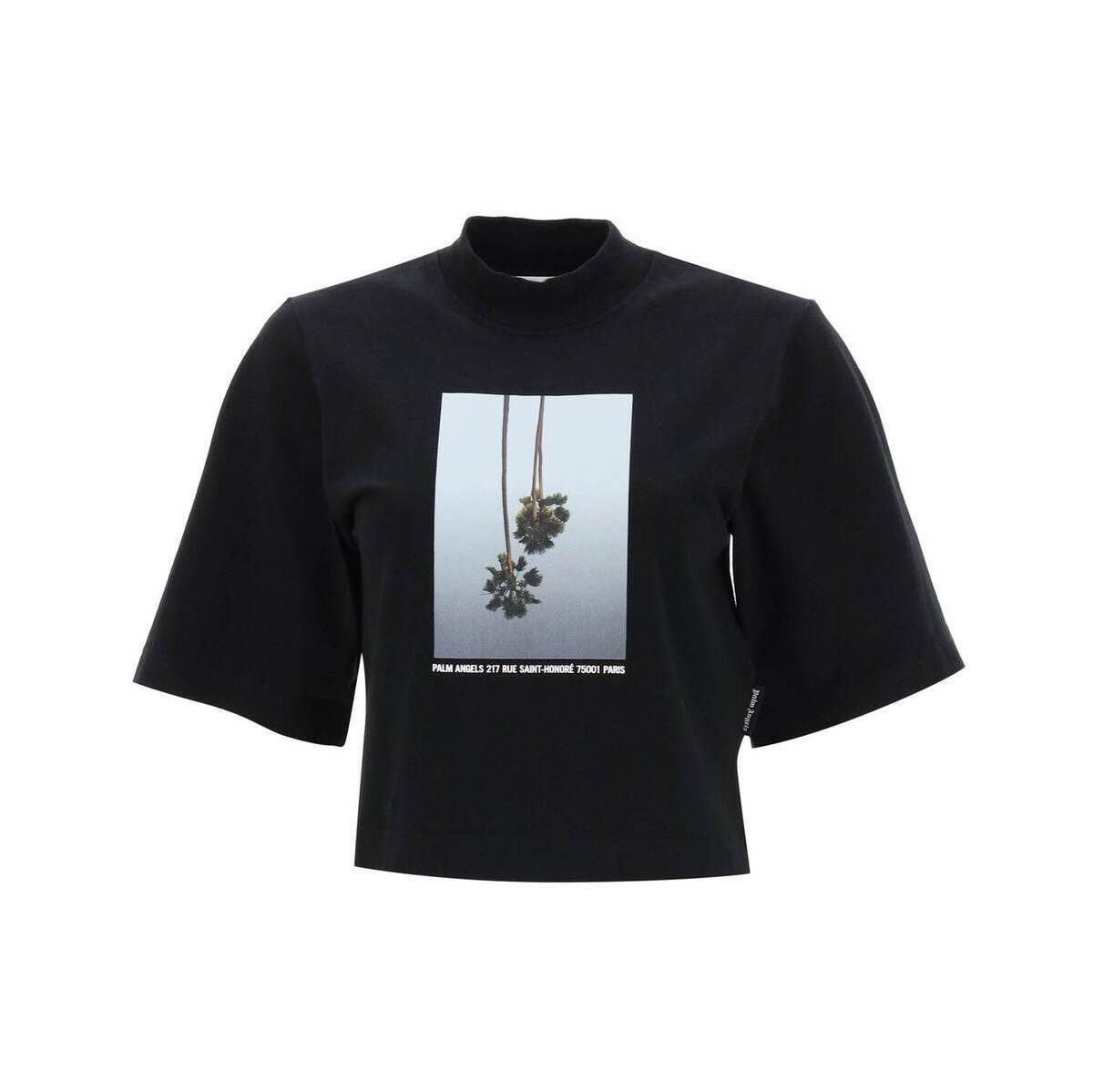 PALM ANGELS ѡ 󥸥륹 ֥å Nero Palm angels boxy t-shirt with print T ǥ 2023 PWAA020E23JER001 ڴǡ̵ۡڥåԥ̵ ik