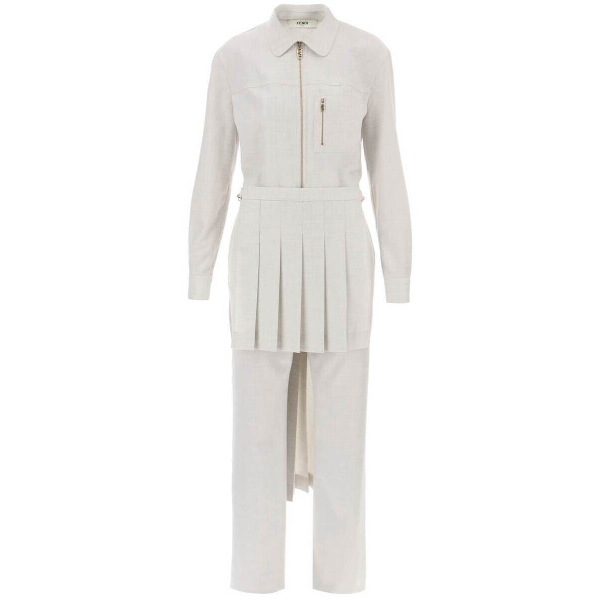 FENDI フェンディ ホワイト Bianco Fendi wool jumpsuit with pleated panels オールインワン レディース 秋冬2023 FDC839 AM3N 【関税・送料無料】【ラッピング無料】 ik