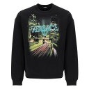 VERSACE ヴェルサーチ ブラック Nero Versace crew-neck sweatshirt with city lights print トレーナー メンズ 秋冬2023 1012555 1A09045  ik