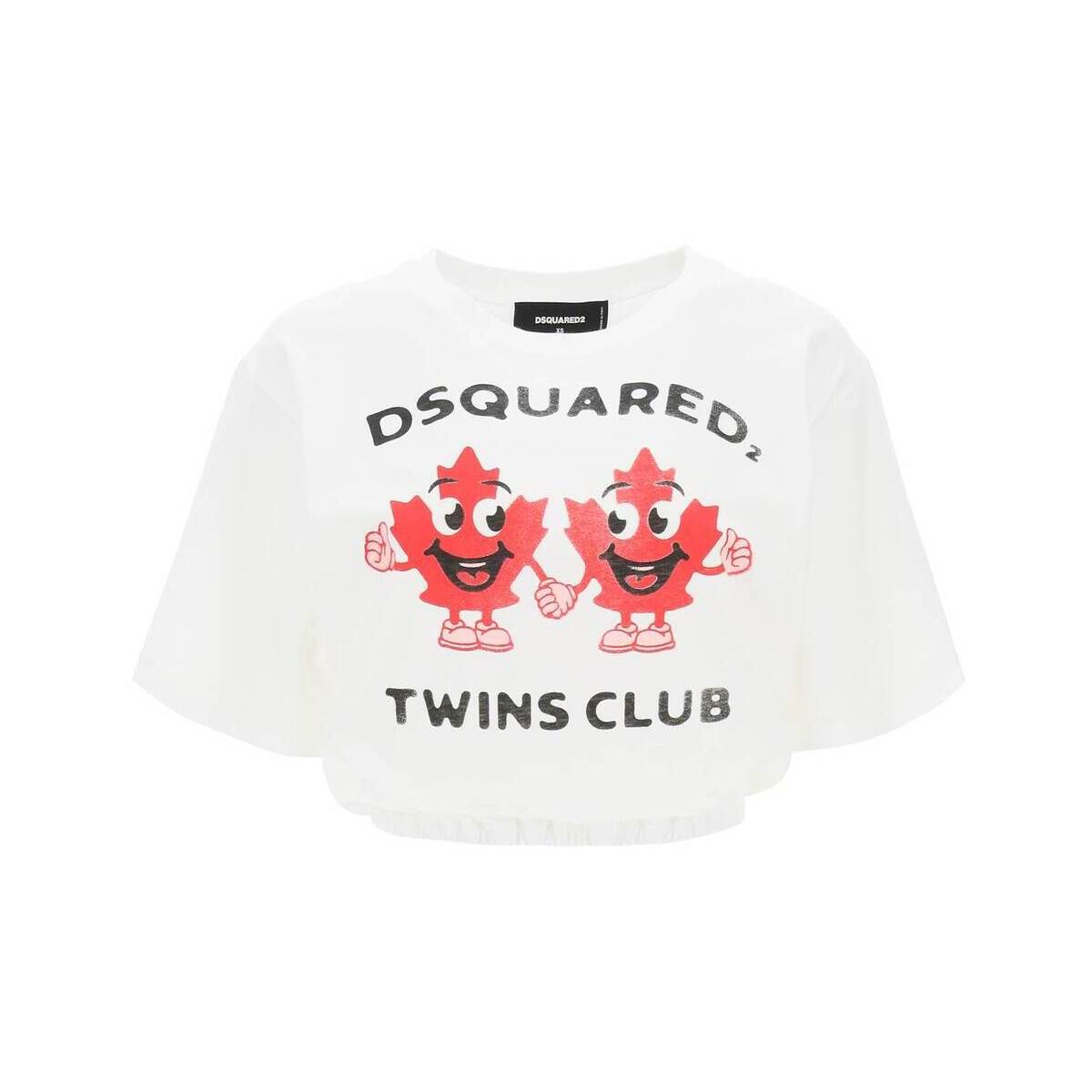 DSQUARED2 ディースクエアード ホワイト Bianco Dsquared2 cropped t-shirt with twins club print Tシャツ レディース 春夏2024 S75GD0396 S24662 【関税・送料無料】【ラッピング無料】 ik