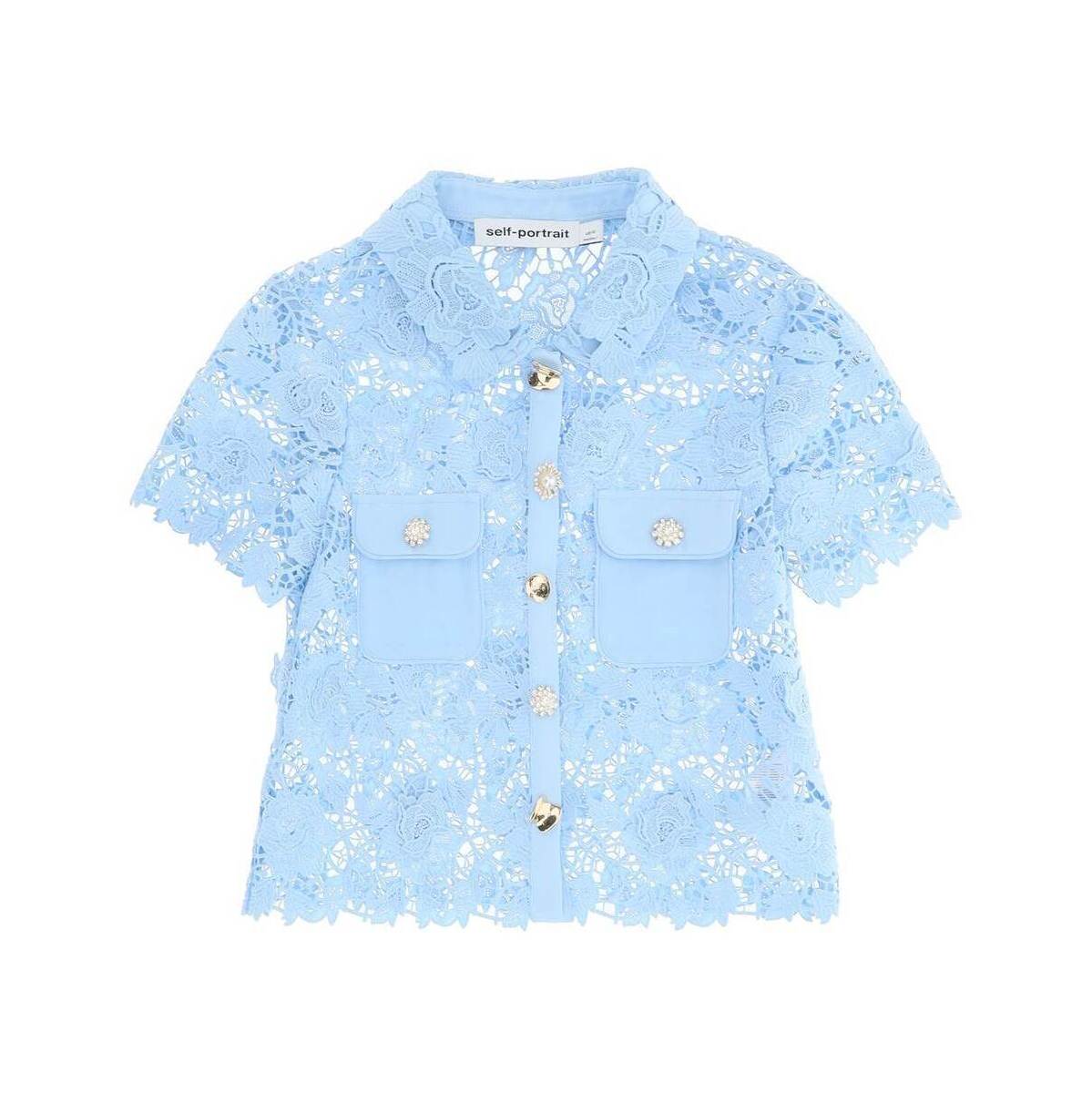 SELF PORTRAIT セルフ ポートレート ブルー Celeste Self portrait floral lace top with diamante buttons トップス レディース 春夏2024 RS24 128T BL 【関税・送料無料】【ラッピング無料】 ik