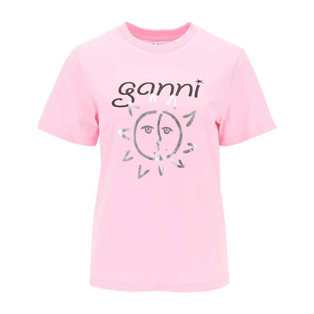 GANNI ガニー ピンク Rosa Ganni crew-neck t-shirt with print Tシャツ レディース 春夏2024 T3771 【関税・送料無料】【ラッピング無料】 ik