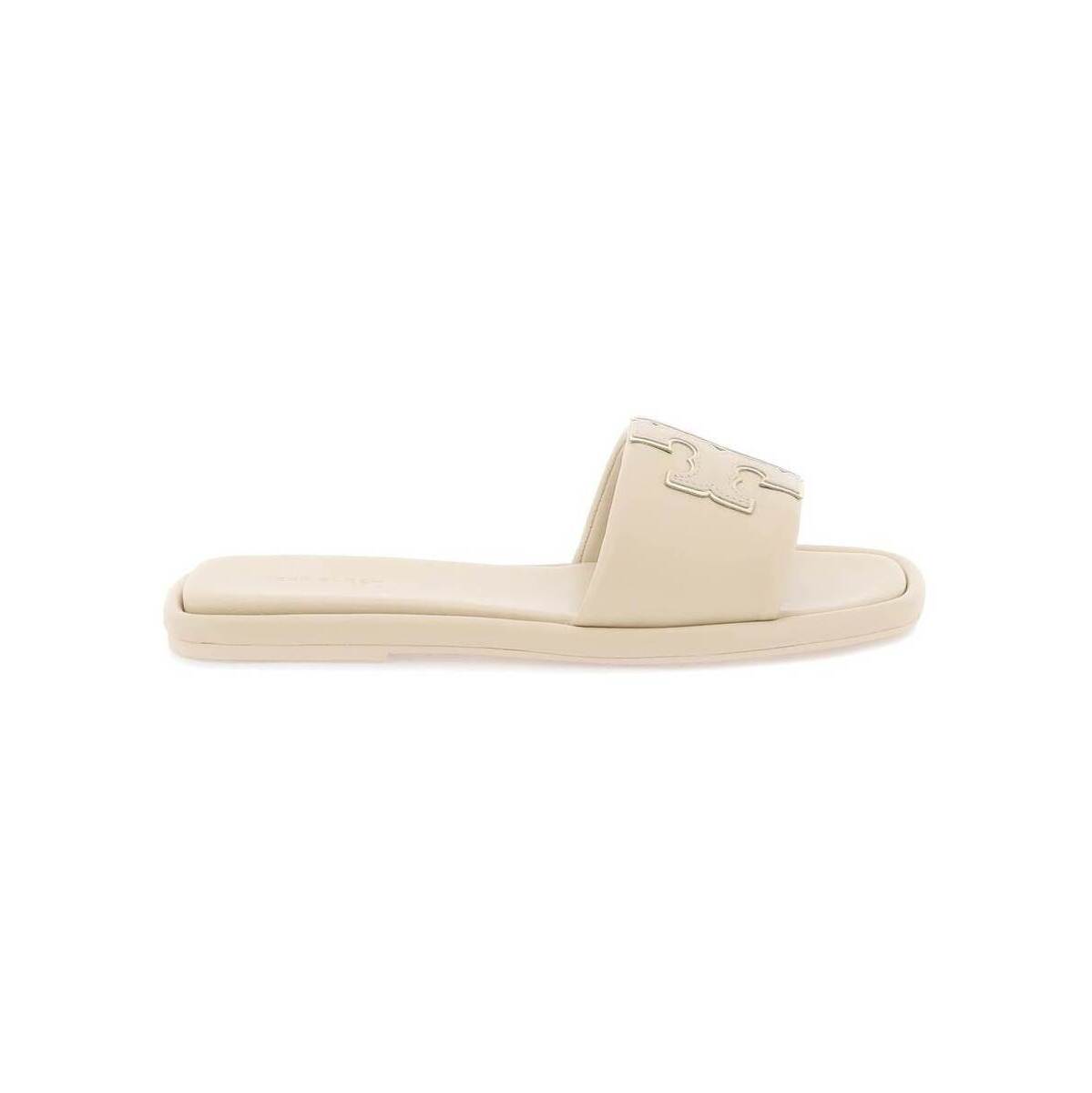 【土日限定クーポン配布中！】 TORY BURCH トリー バーチ ベージュ Beige Tory burch double t leather slides サンダル レディース 春夏2024 79985 【関税・送料無料】【ラッピング無料】 ik