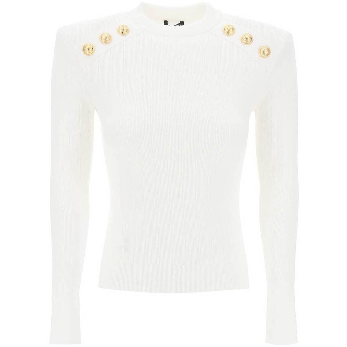 BALMAIN バルマン ホワイト Bianco Balmain crew-neck sweater with buttons トレーナー レディース 春..