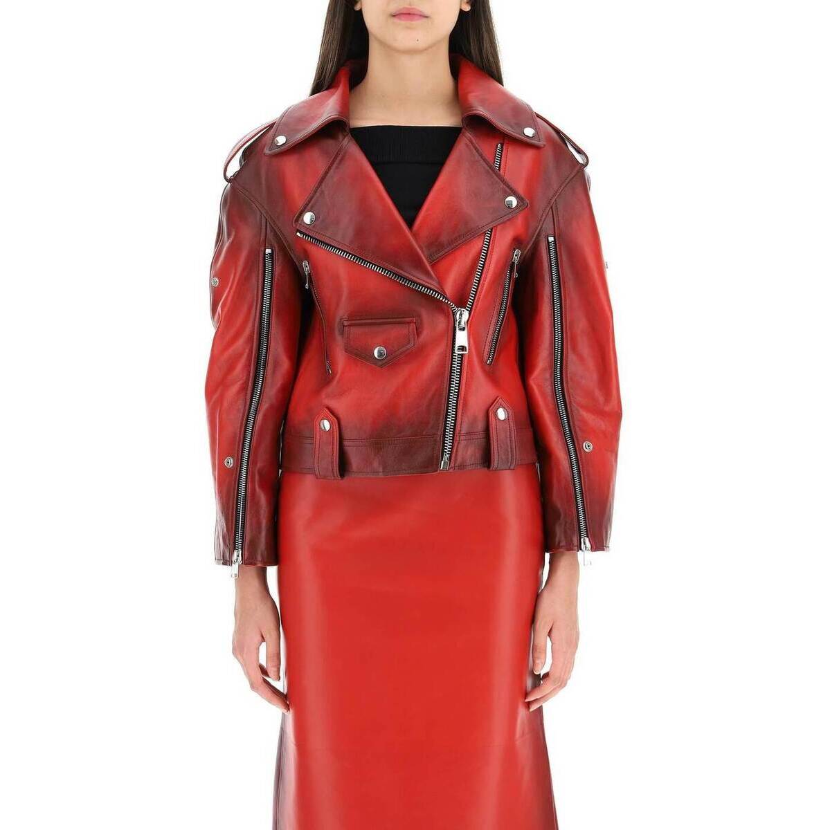 ALEXANDER MCQUEEN アレキサンダー マックイーン Rosso Alexander mcqueen biker jacket in shaded leather トップス レディース 秋冬2022 710366 Q5AJQ 【関税・送料無料】【ラッピング無料】 ik