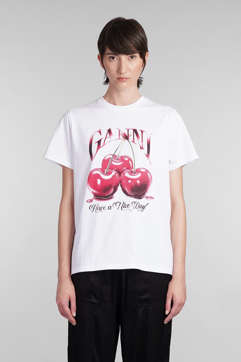 GANNI ガニー ホワイト White Tシャツ レディース 秋冬2024 T4004151 【関税・送料無料】【ラッピング無料】 iaのサムネイル