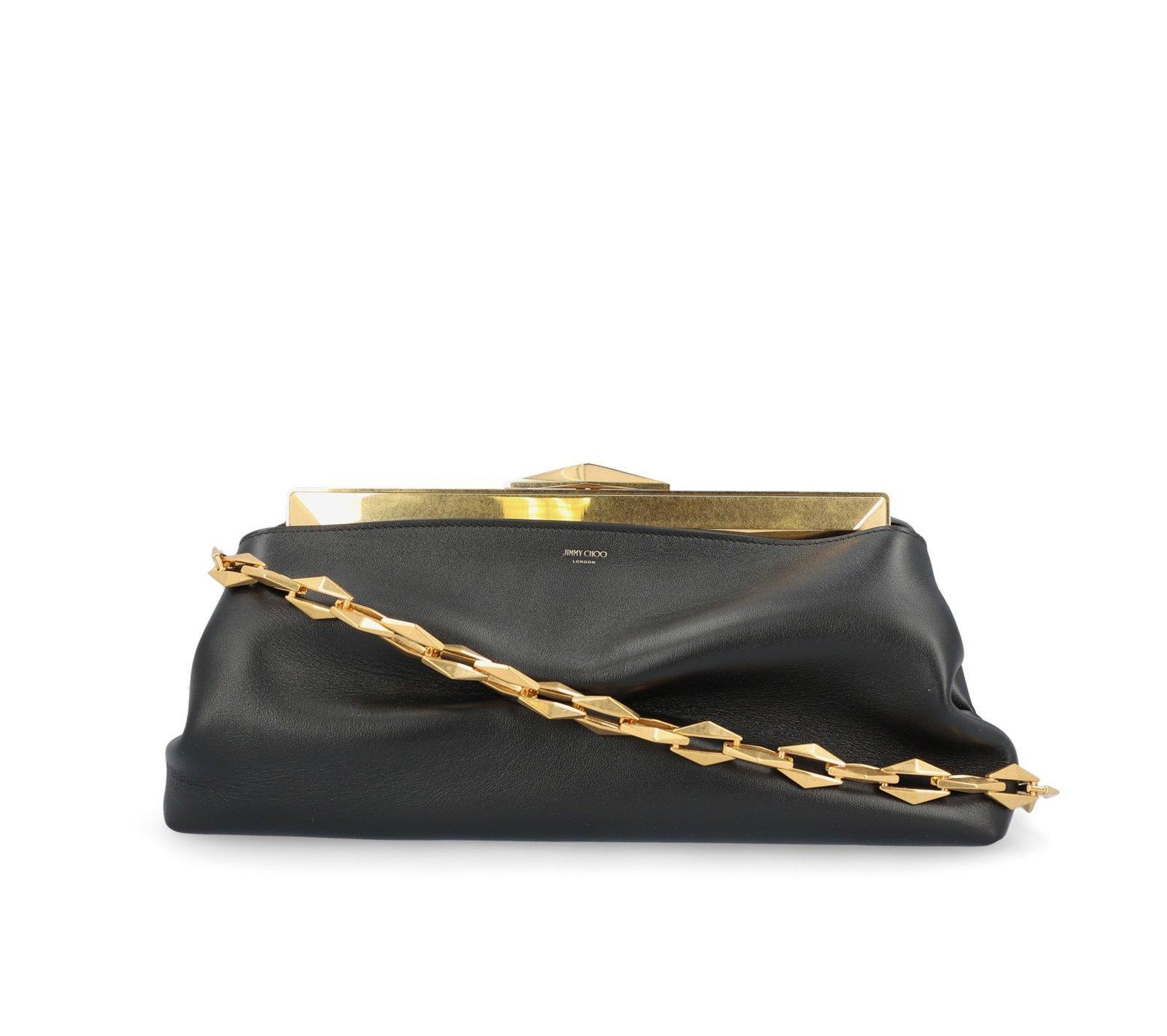 JIMMY CHOO ジミーチュウ ブラック Nero トートバッグ レディース 秋冬2023 DIAMOND FRAME CLUTCH AQK BLACK/GOLD 【関税・送料無料】【ラッピング無料】 ia