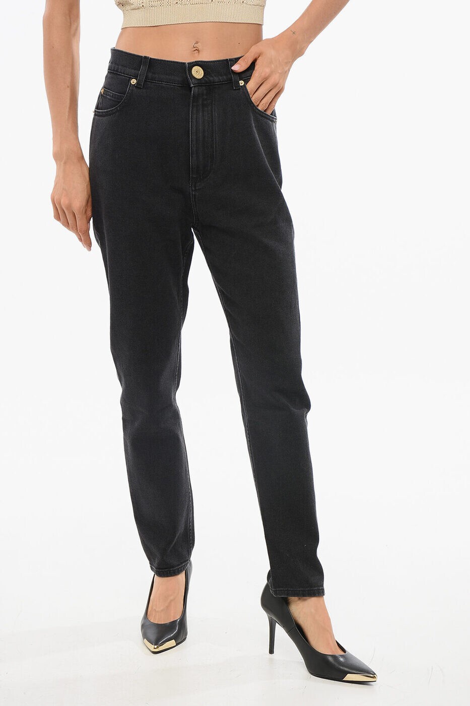 バルマン BALMAIN レギュラーフィットジーンズ デニム レディース ブラック Regular fit jeans AF1MG00..