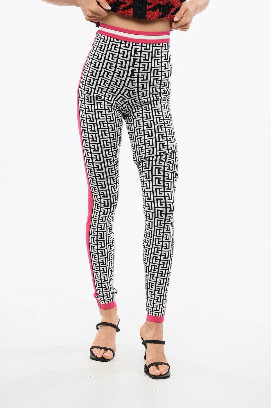 Хޥ BALMAIN 쥮 ǥ ֥å Leggings YF2PD005KB02EEB  ̵ åԥ̵ 2025AW dk