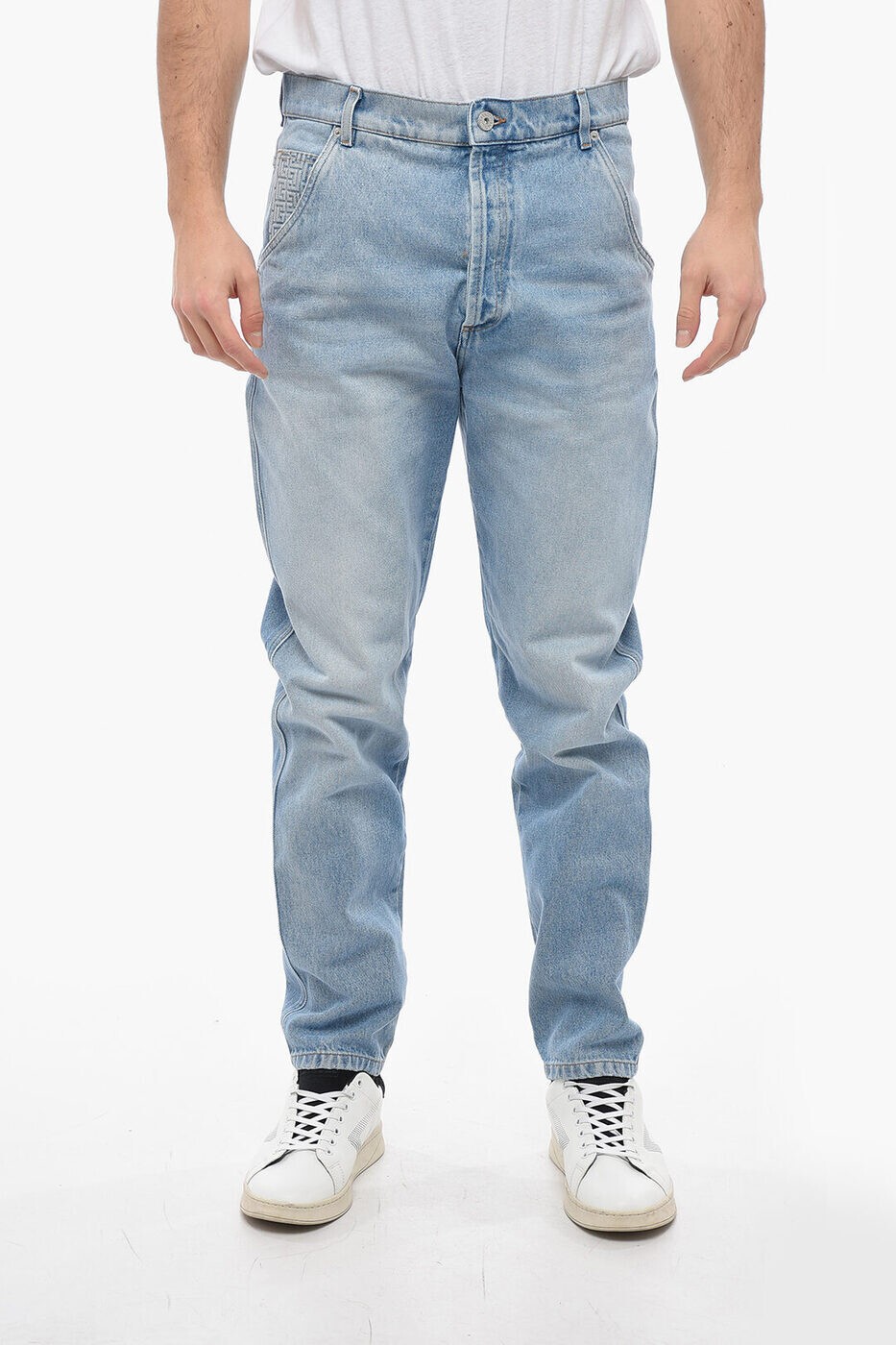 �Х�ޥ� BALMAIN �쥮��顼�ե��åȥ����� �ǥ˥� ��� �֥롼 Regular fit jeans AH1MM000DD096FF ���� ����̵�� 2026SS dk