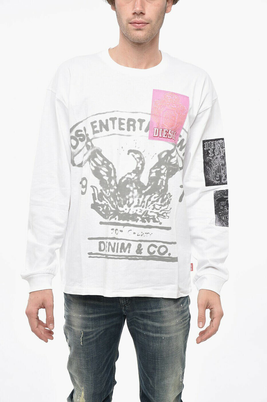 楽天BRANDSHOP・クラージュ楽天市場店ディーゼル DIESEL ロングスリーブTシャツ Tシャツ メンズ ホワイト Long sleeve t-shirts A14876 0ALAX 100 関税 送料無料 ラッピング無料 2025AW dk